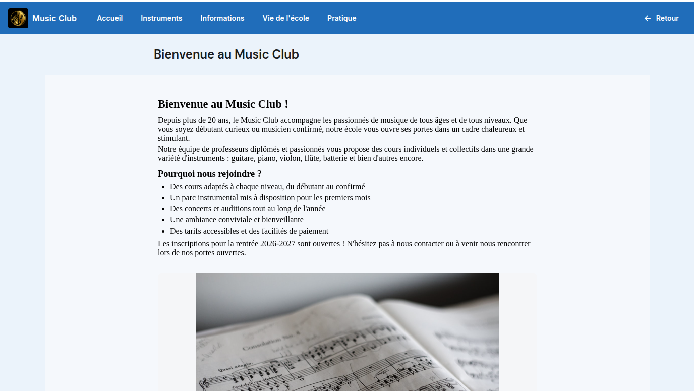 Page d'accueil de l'intranet d'une association sur Hopasso, avec texte de présentation et photo